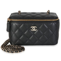 Chanel Black Quilted Caviar Crystal CC Small Vanity Case With Chain Handbag id