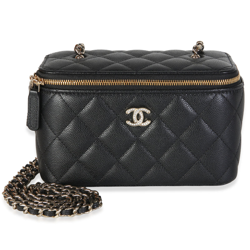 Chanel Black Quilted Caviar Crystal CC Vanity Case With Chain Handbag id