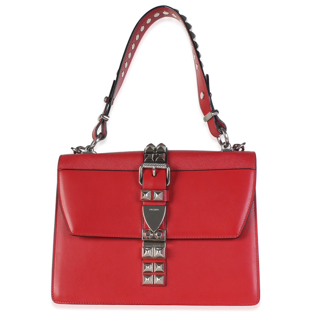 Prada Red Saffiano Trimmed City Calf Elektra Shoulder Bag Handbag id