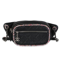 Chanel Black Quilted Lambskin Pink Tweed CC Waist Bag Handbag id