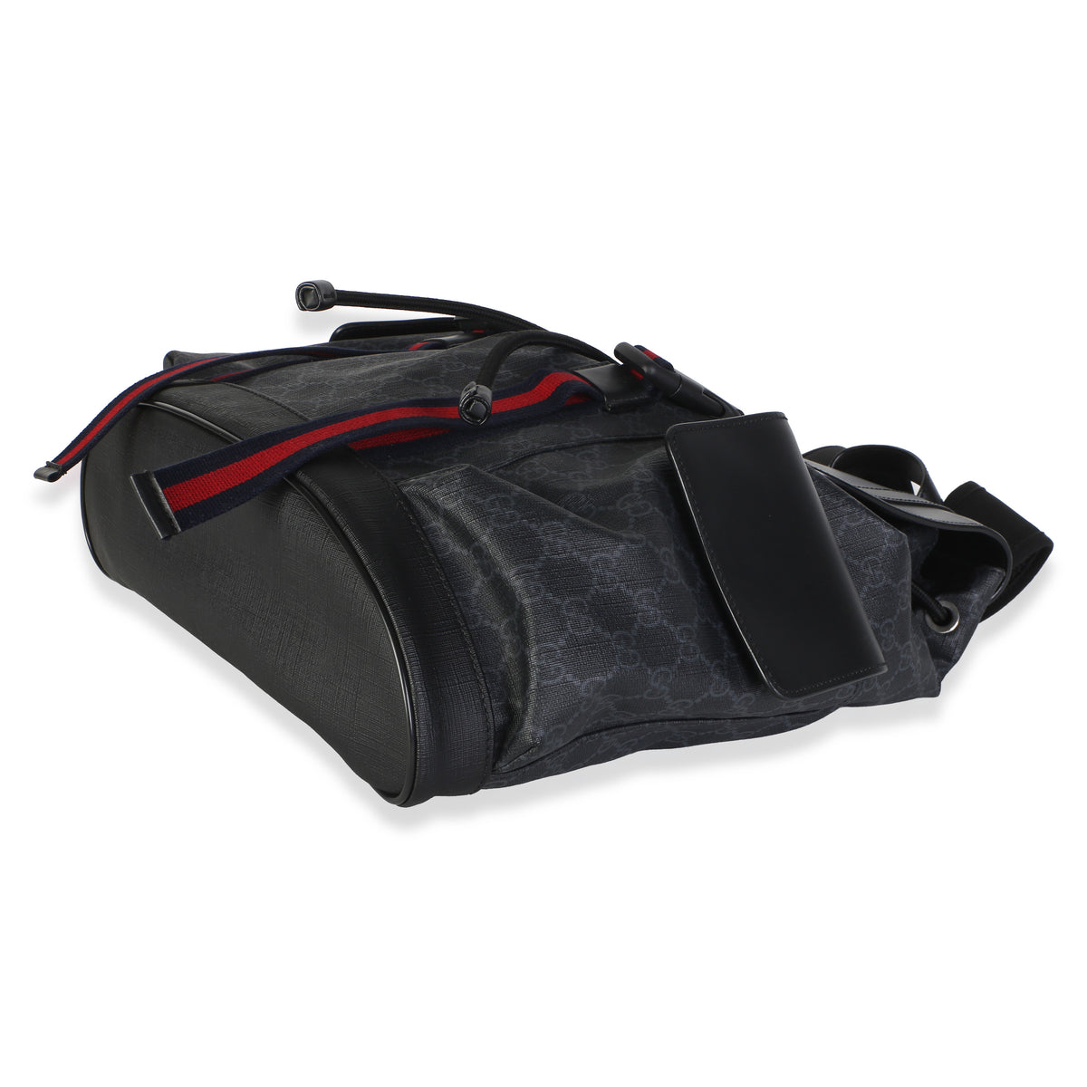 Gucci Black Soft GG Supreme Canvas Calfskin Web Double Buckle Backpack Handbag 6