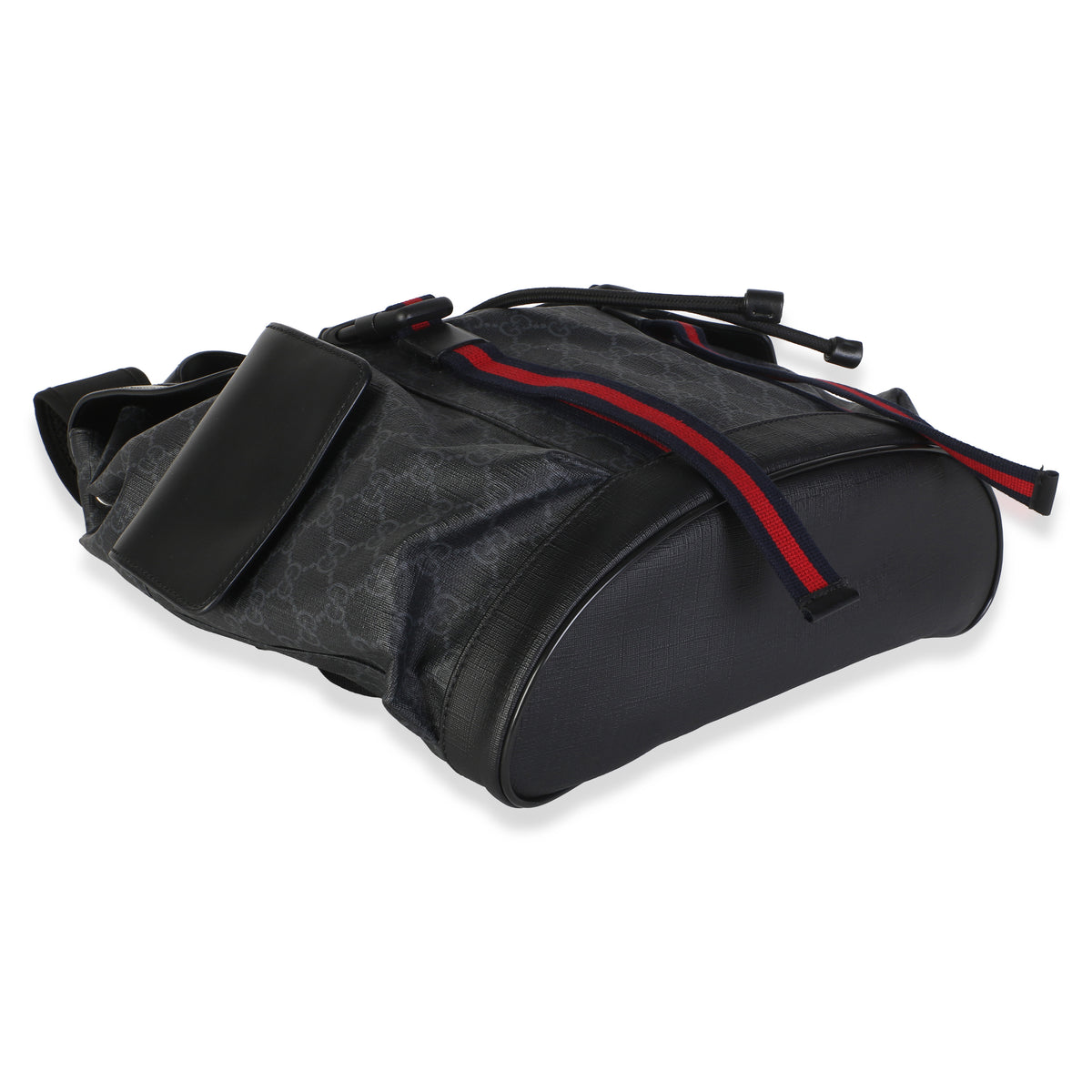 Gucci Black Soft GG Supreme Canvas Calfskin Web Double Buckle Backpack Handbag 7