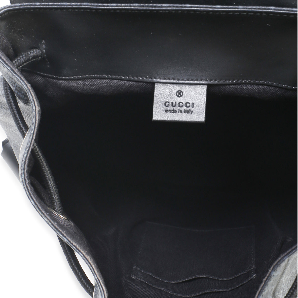Gucci Black Soft GG Supreme Canvas Calfskin Web Double Buckle Backpack Handbag 8