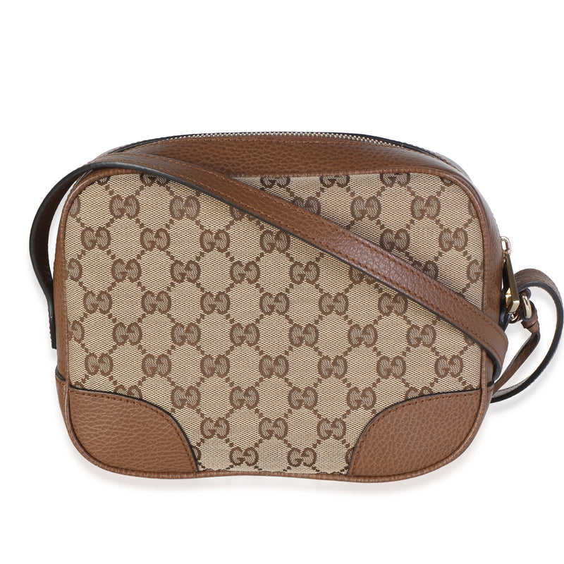 Gucci Brown Dollar Calfskin Beige GG Canvas Mini Bree Messenger Bag Handbag id