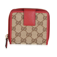 Gucci Red Beige GG Canvas Dollar Calfskin Zip Around French Flap Wallet Wallet id