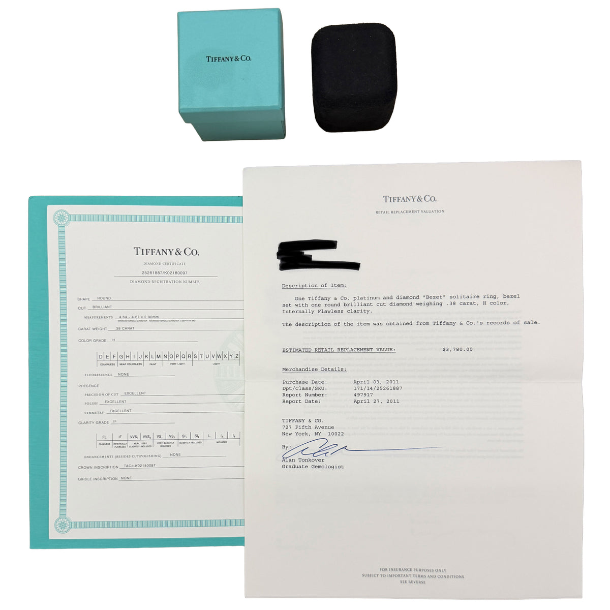Tiffany & Co. 0.38 ct Round Brilliant Diamond Bezet Solitaire Engagement Ring box