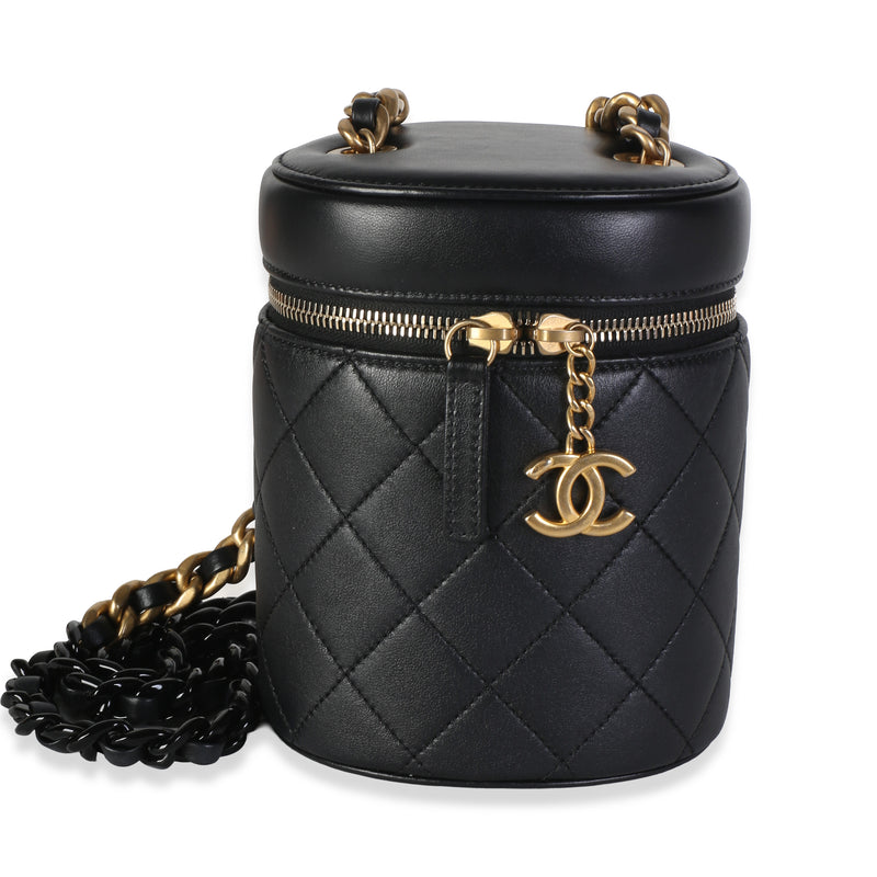 Chanel Black Quilted Lambskin Side Note Vanity Case Handbag id