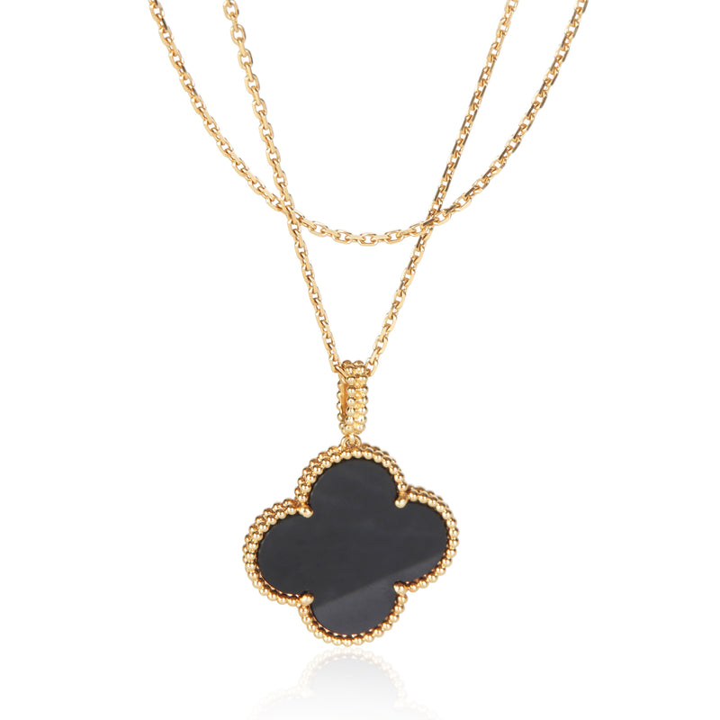 Van Cleef & Arpels Yellow Gold Onyx Magic Alhambra Necklace fv