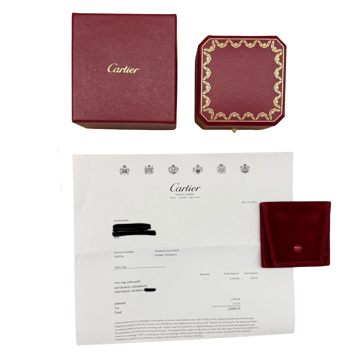 Cartier Yellow Gold Love Ring box