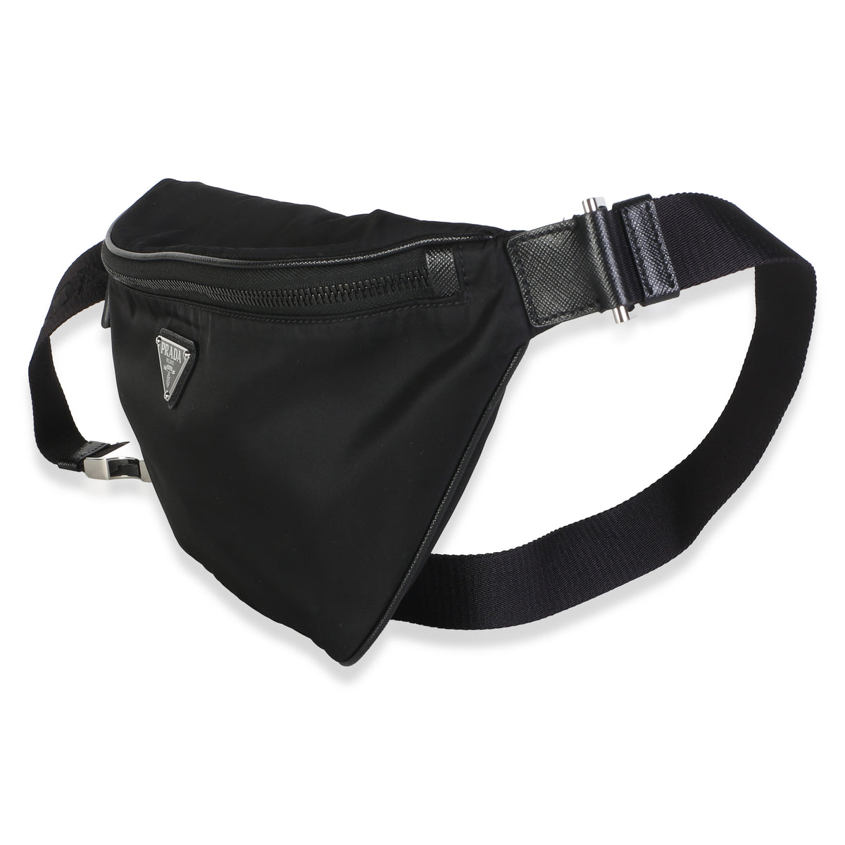 Prada Black Re Nylon Saffiano Logo Plate Belt Bag Handbag 2