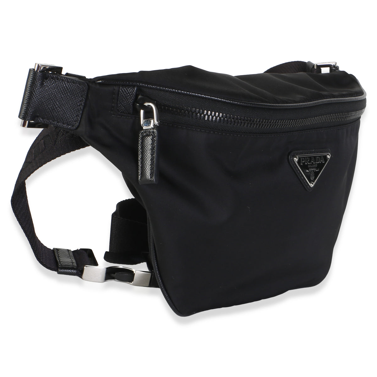 Prada Black Re Nylon Saffiano Logo Plate Belt Bag Handbag 3