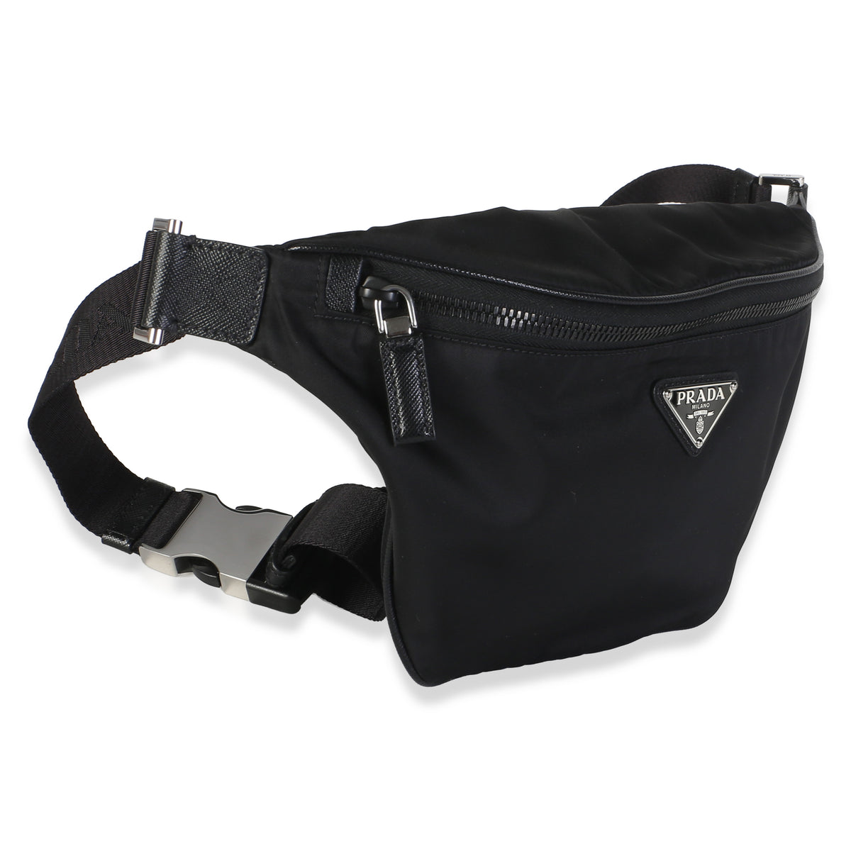 Prada Black Re Nylon Saffiano Logo Plate Belt Bag Handbag 4