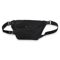 Prada Black Re Nylon Saffiano Logo Plate Belt Bag Handbag fv