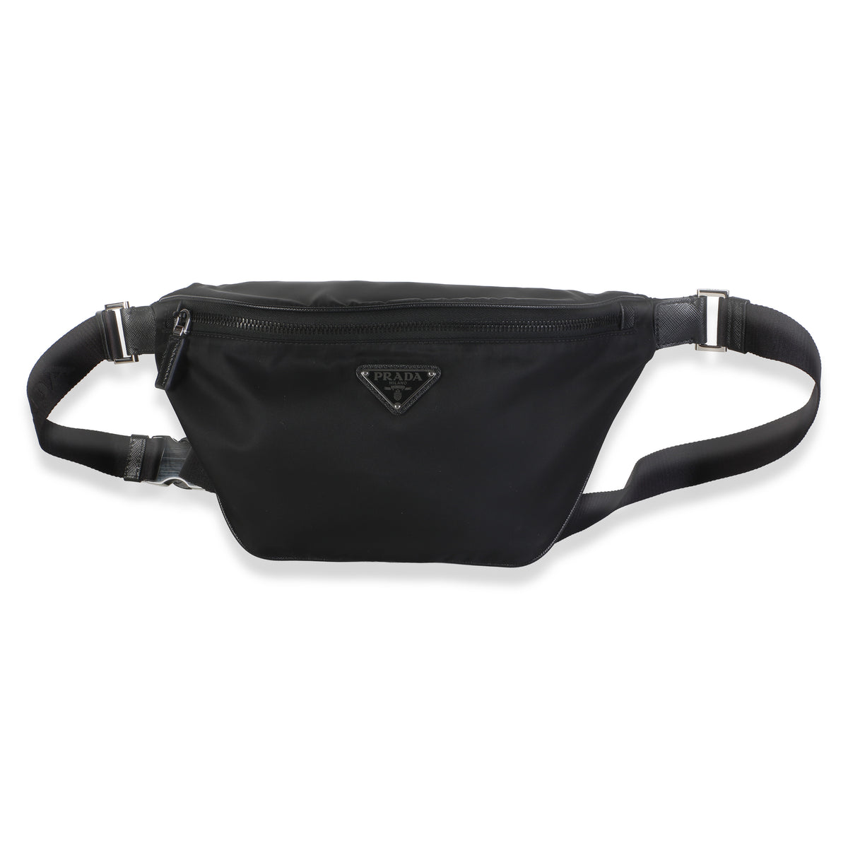 Prada Black Re Nylon Saffiano Logo Plate Belt Bag Handbag id