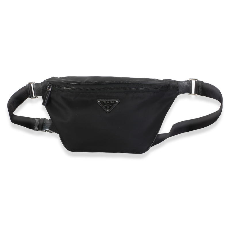 Prada Black Re Nylon Saffiano Logo Plate Belt Bag Handbag id