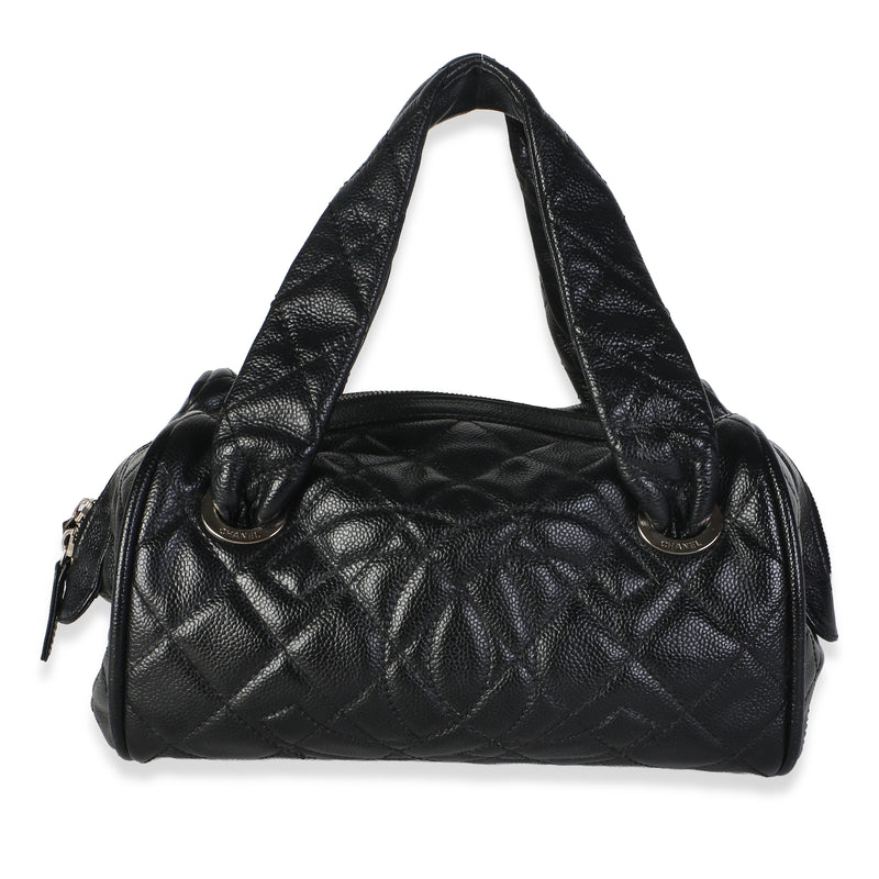 Chanel Vintage Black Quilted Caviar CC Timeless Bowler Bag Handbag id