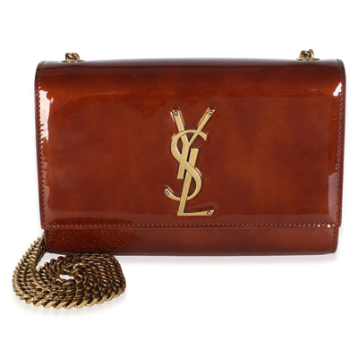 Saint Laurent Baby Brown Patent Monogram Small Kate Chain Bag Handbag id