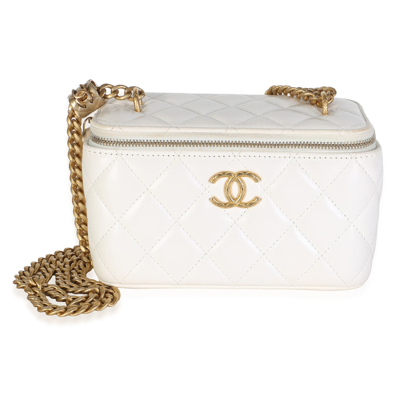 Chanel White Quilted Lambskin Pillow Crush Vanity With Chain Handbag fv