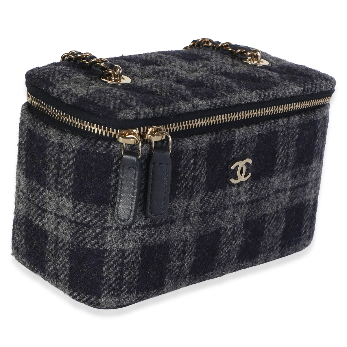 Chanel Blue Multicolor Tweed Small Vanity Case With Chain Handbag 3