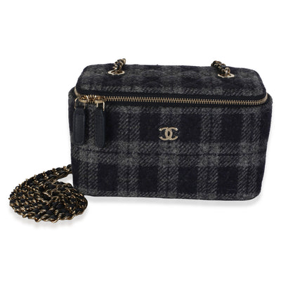 Chanel Blue Multicolor Tweed Small Vanity Case With Chain Handbag fv