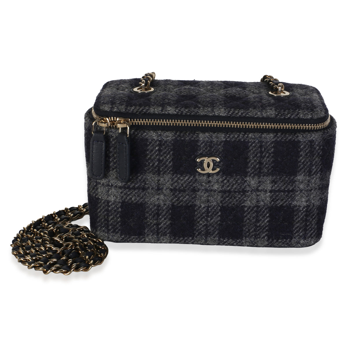 Chanel Blue Multicolor Tweed Small Vanity Case With Chain Handbag fv