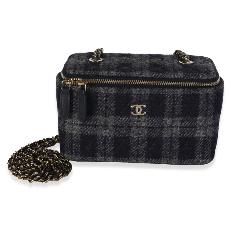 Chanel Blue Multicolor Tweed Small Vanity Case With Chain Handbag fv