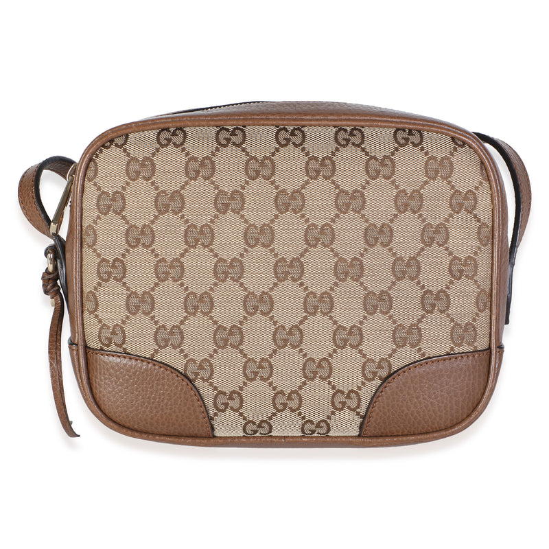 Gucci Beige Tobacco Dollar Calfskin GG Canvas Mini Bree Messenger Bag Handbag fv
