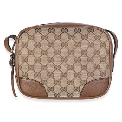 Gucci Beige Tobacco Dollar Calfskin GG Canvas Mini Bree Messenger Bag Handbag id