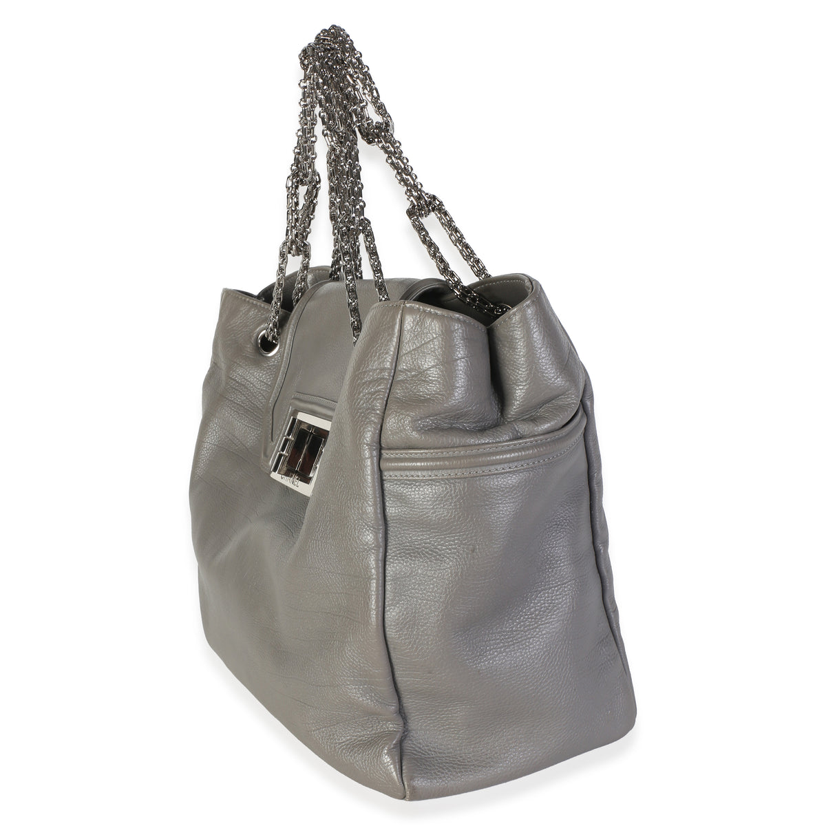 Chanel Grey Calfskin Mademoiselle Lock Bijoux Chain Tote Handbag 2