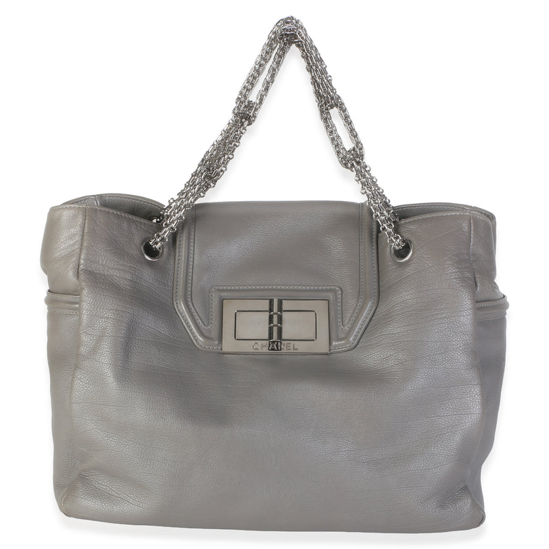 Chanel Grey Calfskin Mademoiselle Lock Bijoux Chain Tote Handbag id