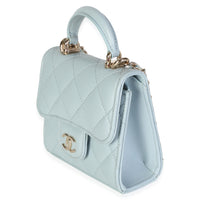 Chanel Light Blue Quilted Lambskin Mini Top Handle Clutch With Chain Handbag 2