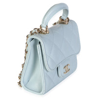 Chanel Light Blue Quilted Lambskin Mini Top Handle Clutch With Chain Handbag 3