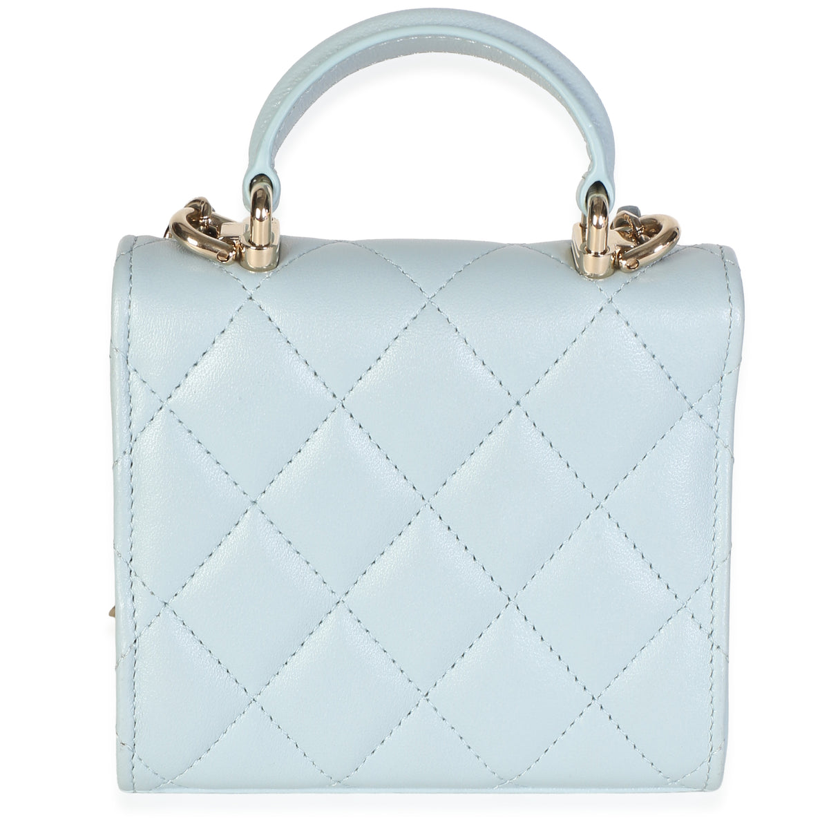 Chanel Light Blue Quilted Lambskin Mini Top Handle Clutch With Chain Handbag 4
