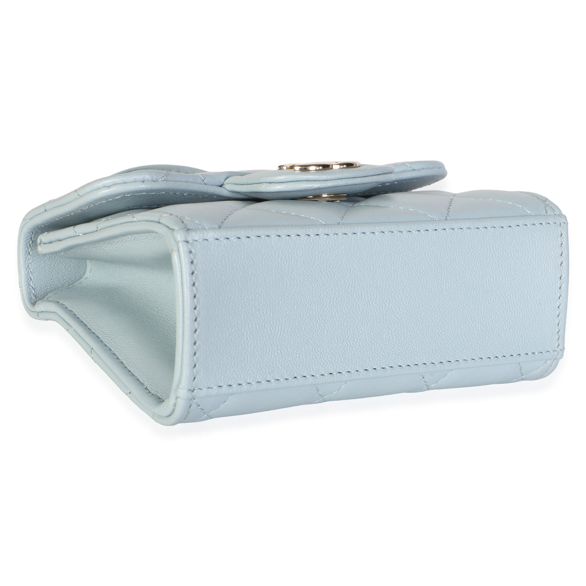 Chanel Light Blue Quilted Lambskin Mini Top Handle Clutch With Chain Handbag 7