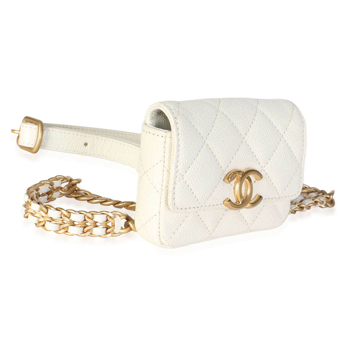Chanel White Caviar Quilted Melody Chain Belt Bag Handbag 3