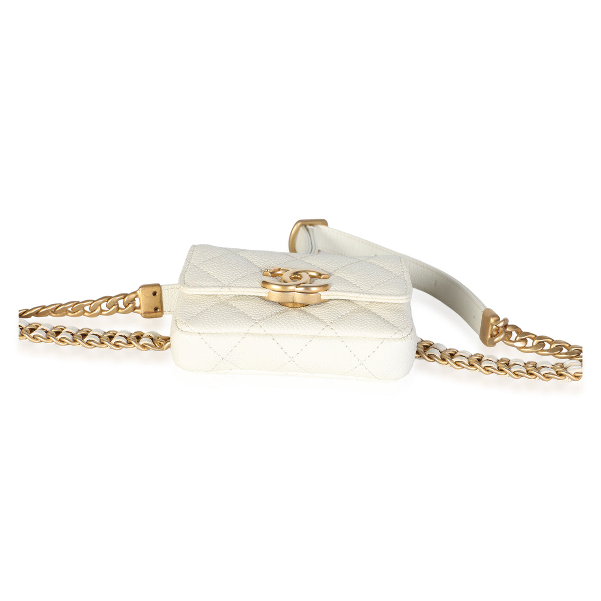 Chanel White Caviar Quilted Melody Chain Belt Bag Handbag 4