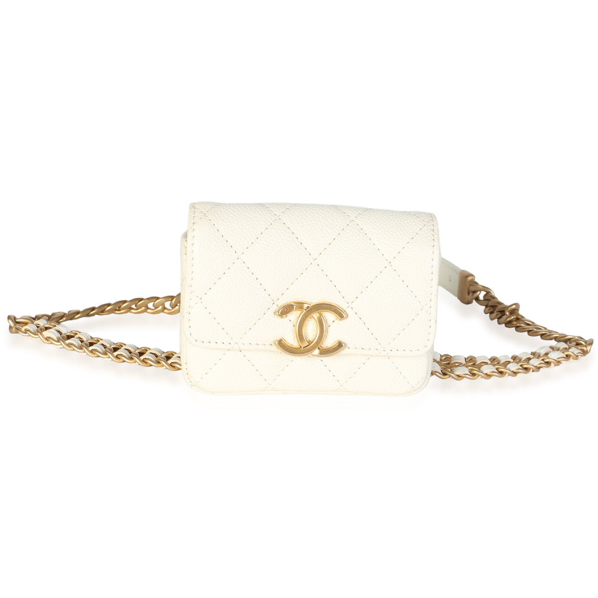 Chanel White Caviar Quilted Melody Chain Belt Bag Handbag id