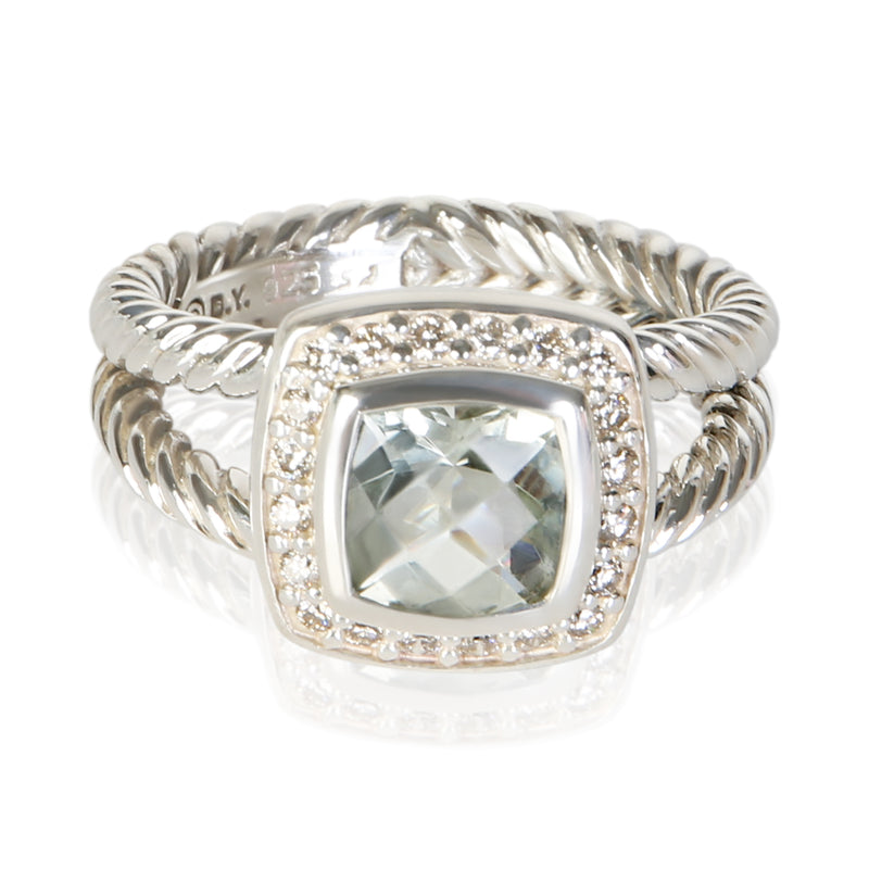 David Yurman Sterling Silver Prasiolite and Diamond Petite Albion Ring fv