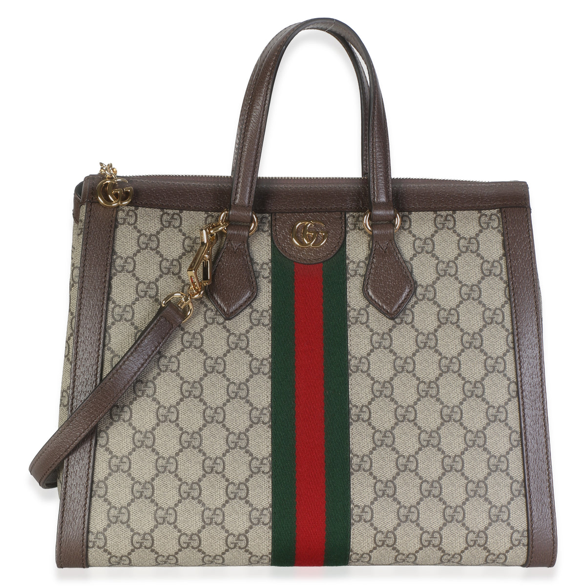 Gucci Beige GG Supreme Monogram Web Medium Ophidia Tote Handbag id