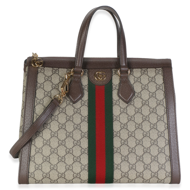 Gucci Beige GG Supreme Monogram Web Medium Ophidia Tote Handbag id