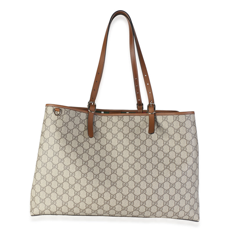 Gucci Beige Brown GG Supreme Monogram Emblem Maxi Tote Handbag fv
