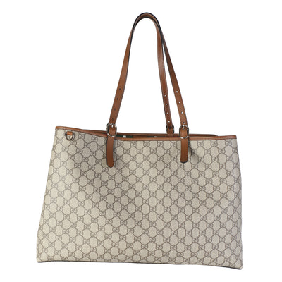 Gucci Beige Brown GG Supreme Monogram Emblem Maxi Tote Handbag id