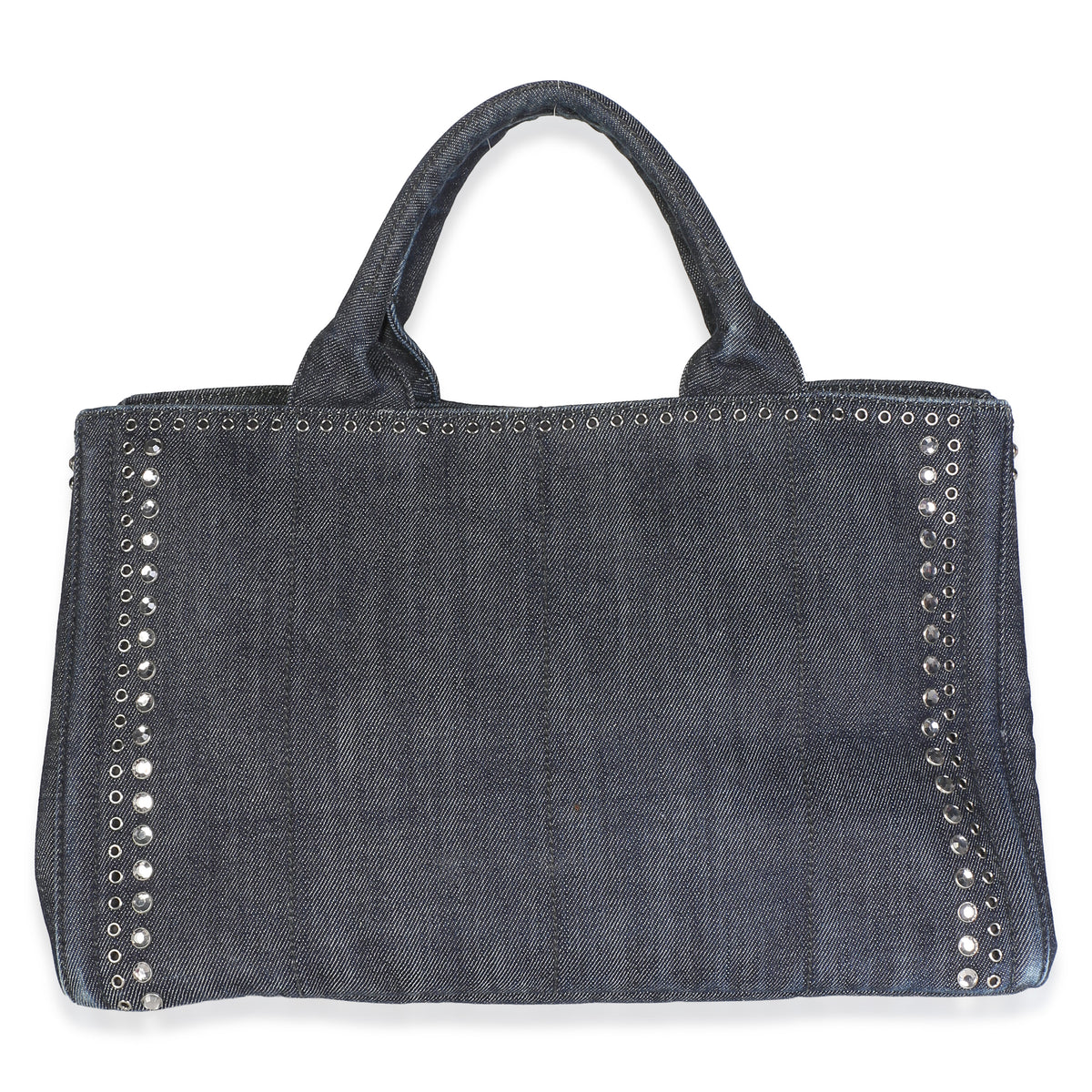 Prada Blue Crystal Embellished Denim Canapa Tote Handbag 4
