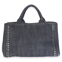 Prada Blue Crystal Embellished Denim Canapa Tote Handbag 4