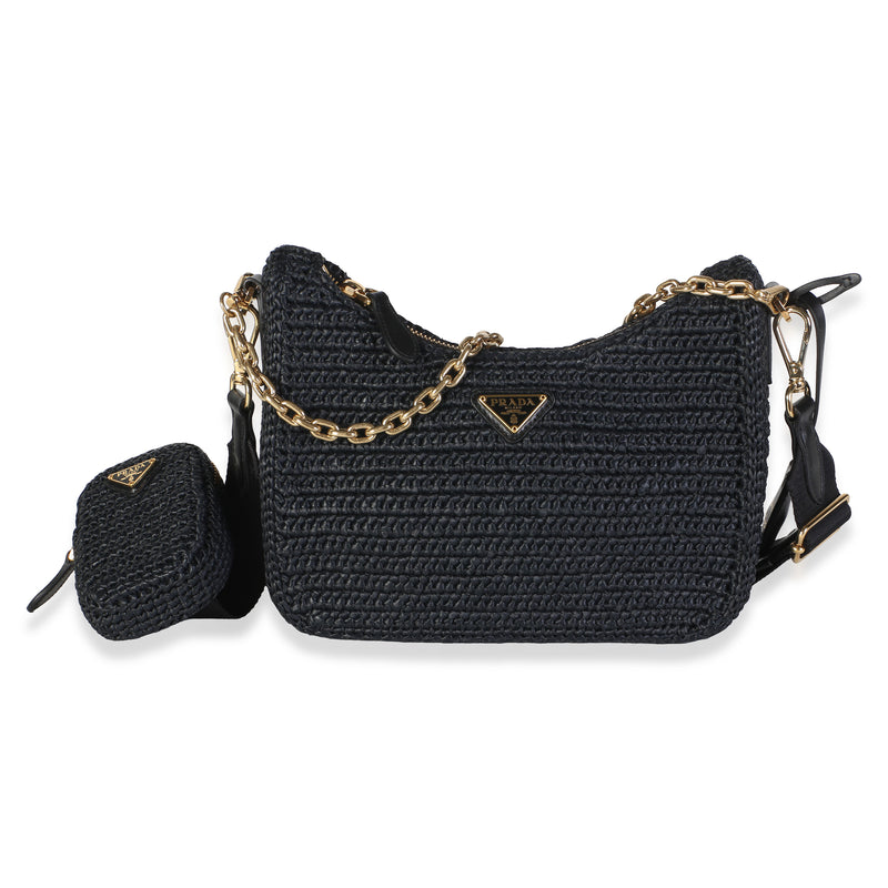 Prada Black Yarn Raffia Effect Crochet Re Edition 2005 Bag Handbag fv