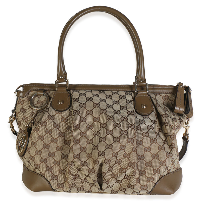 Gucci Cream Taupe Beige GG Canvas Medium Sukey Satchel Handbag fv