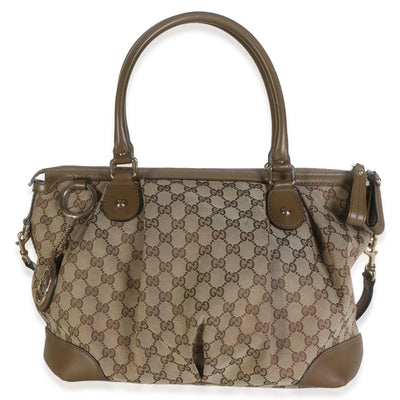 Gucci Cream Taupe Beige GG Canvas Medium Sukey Satchel Handbag id