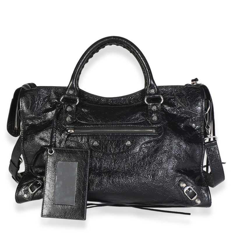 Balenciaga Black Agneau Arena Silver Hardware Medium Le City Bag Handbag fv