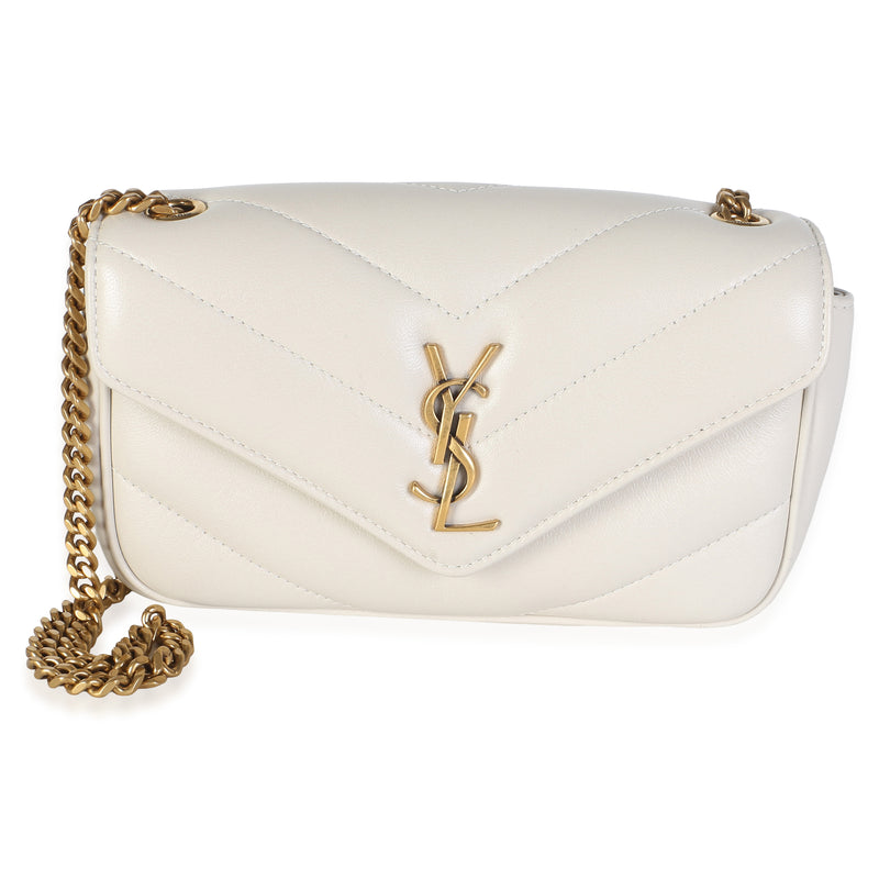 Saint Laurent Crema Chevron Lambskin Monogram Mini Loulou Bag Handbag fv