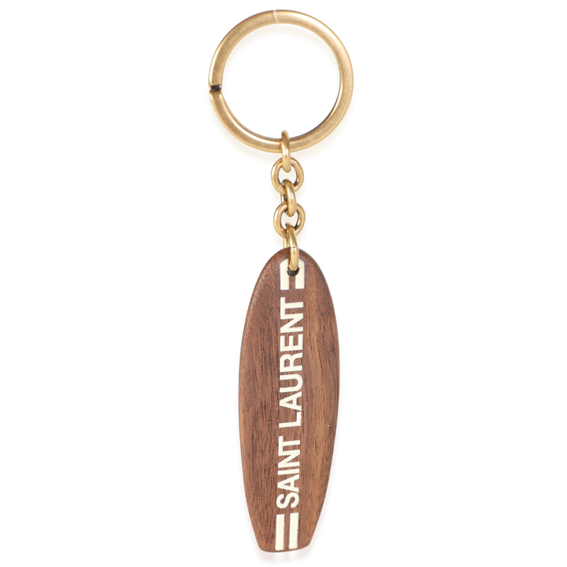 Saint Laurent Brown Wood Surfboard Key Chain fv